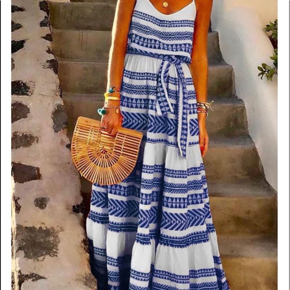 Blue and White Maxi Dress